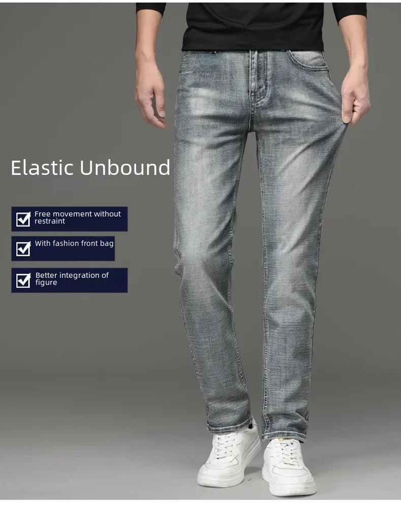 Csmor Lee Men's Jean Autumn Winter Loose-fit Straight-leg Trendy Pants Casual Denim Trousers Men Classic Stretch Jeans Fashion.