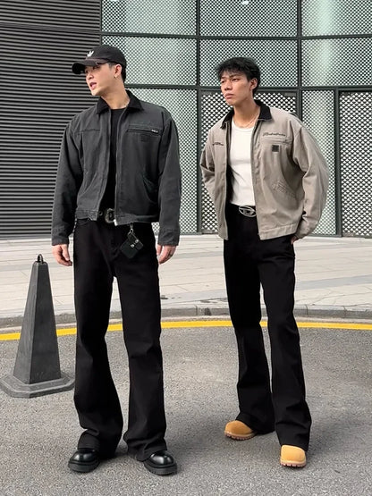 New Trendy Vintage Blackbell-bottom Men's Pants Extended Length High-fit Cleanfit Soft Jeans Casual Scene Male Style.