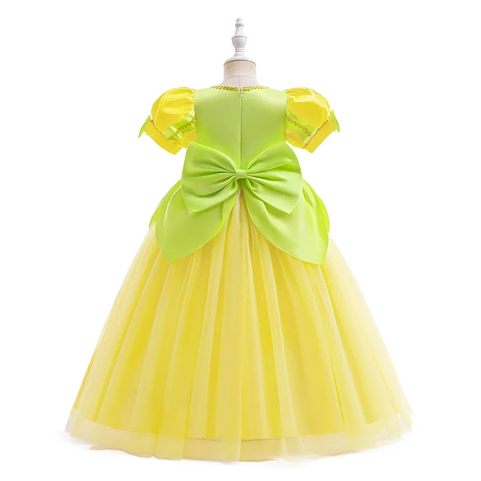 Tiana Fancy Prinzessin Kleid für Mädchen Geburtstag Party Kostüm Kinder Rollenspiel Ballkleid Kinder Karneval Performance Kleidung.