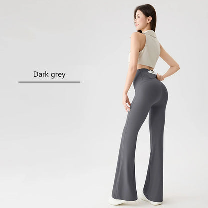 BIVIGAOS Naked Feeling Back Waist Pocket Sharkskin Micro Flared Leggings Women's Tight Sexy Sports Fitness Yoga Casual Pants