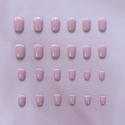 ARTAUG 24PCS Short Press On Nails Square Pink Fingertip White French Trim Press On Nails Full Cover Fake Nails Set Nail.