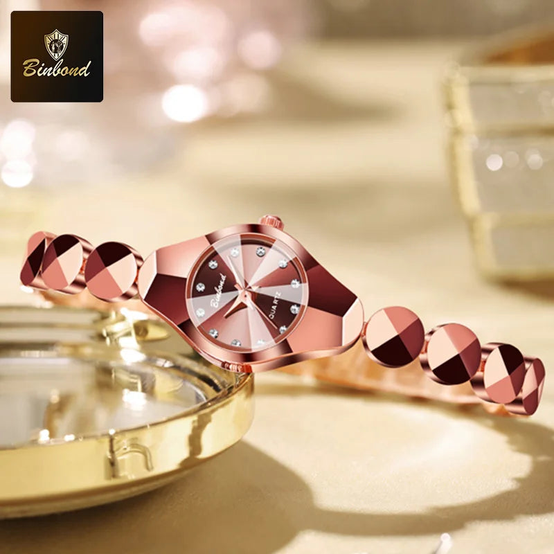 BINBOND Waterproof Watch Casual Fashion Quartz Watches Women Top Brand Luxury Stainless Steel Strap Elegant Business Women Watch.