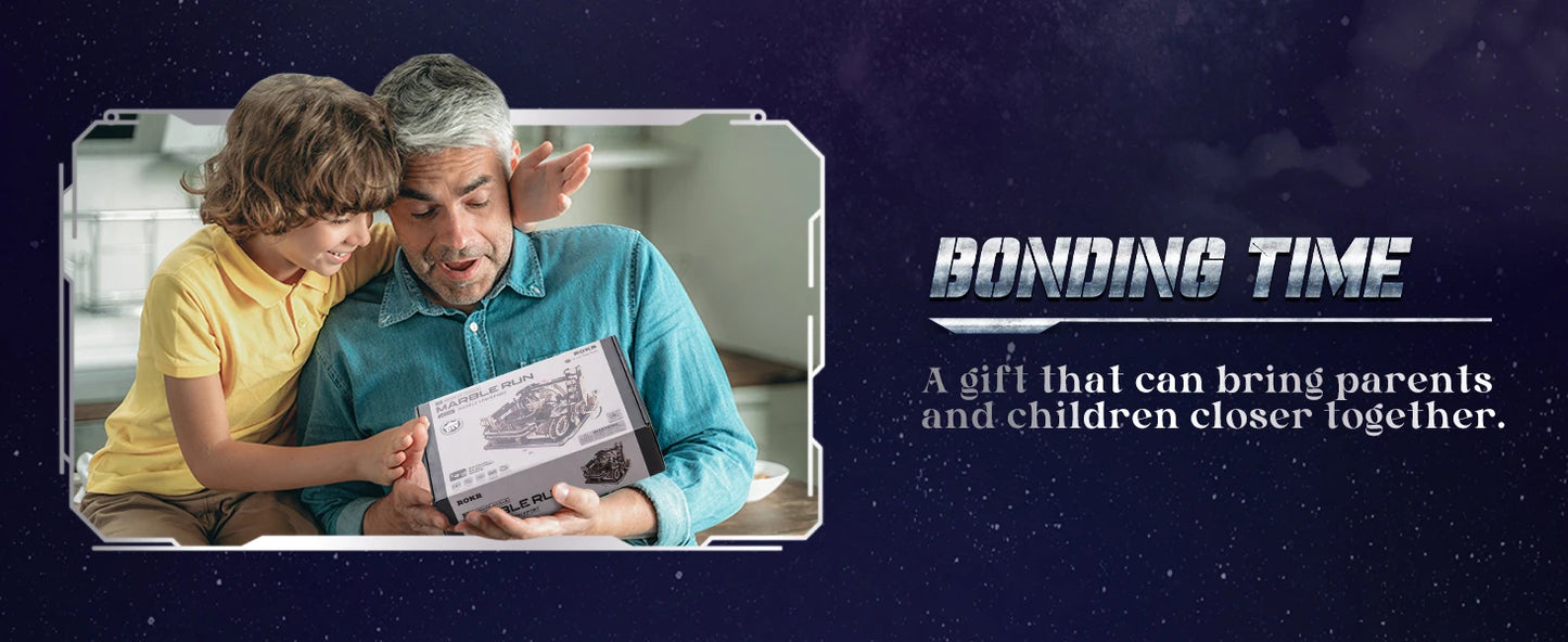 ROBOTIME Rokr Electric Marble Run with Light 3D Puzzle Toys Marble Spaceport Gifts for Kids Children Connect With Night City.