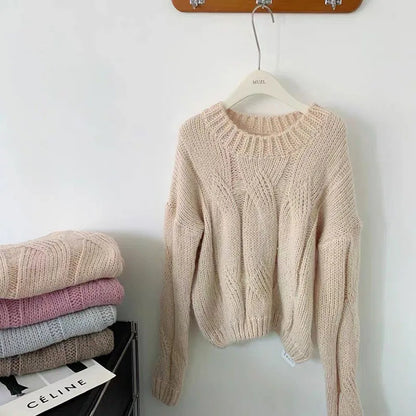 Biyaby Twist Gestrickte Pullover Frau Herbst Winter Faul Stil Oansatz Feste Pullover Frauen Casual Grundlegende Lose Pullover Damen.
