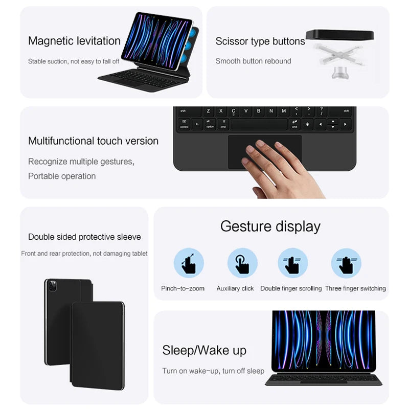 Magic Keyboard for iPad Pro 11 12.9 Air 4 Air 5 for iPad 10th Generation Pro 12.9 6th 5th 4th 3rd Gen Smart Cover Magnetic Case.