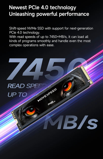 MOVESPEED 7450MB/s SSD NVMe M.2 2280 4TB 2TB 1TB Internal Solid State Hard Disk M2 PCIe 4.0x4 2280 SSD Drive for PS5 Laptop PC.