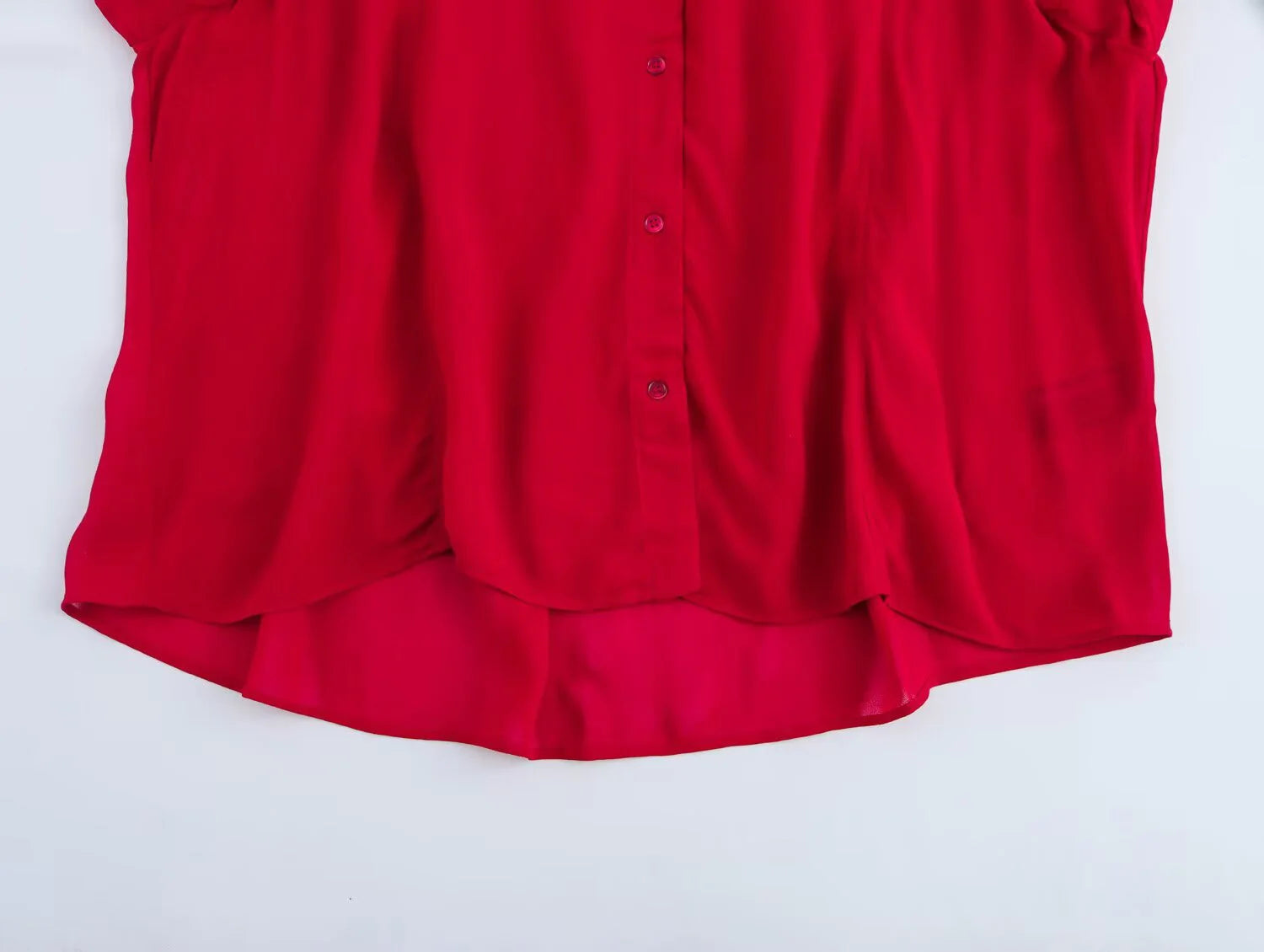 DEEABAE Bow Ribbon Red Chiffon Shirt Women's Early Spring New French Style High-end Temperament Age-reducing Top.