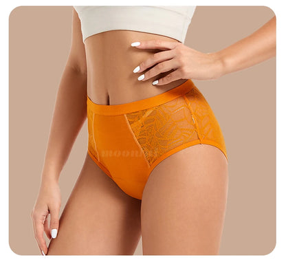 Moonful Women's Menstrual Panties High Waist Leak Proof 4 Layer Breathable Lace Period Underwear Girls Absorbent Brief.