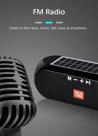 T&G TG182 Solar Charging Portable Stereo speakers Wireless Bluetooth With Mic Outdoor Loudspeaker Waterproof FM Radio Soundbar.
