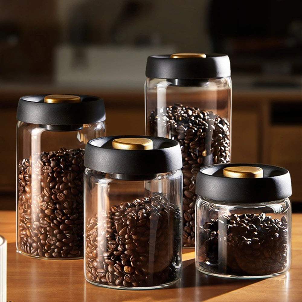 Coffee Beans Vacuum Sealed Tank Transparent Glass Food Storage Jars Household Moisture-proof Air Extraction Airtight Container.