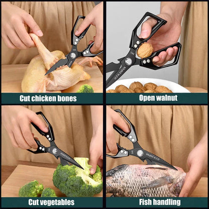 High Quality Multifunctional Kitchen Scissors Chicken Bone Scissors Fish Scale Scraper Bottle Opener Walnut Clip Kitchen Knife.
