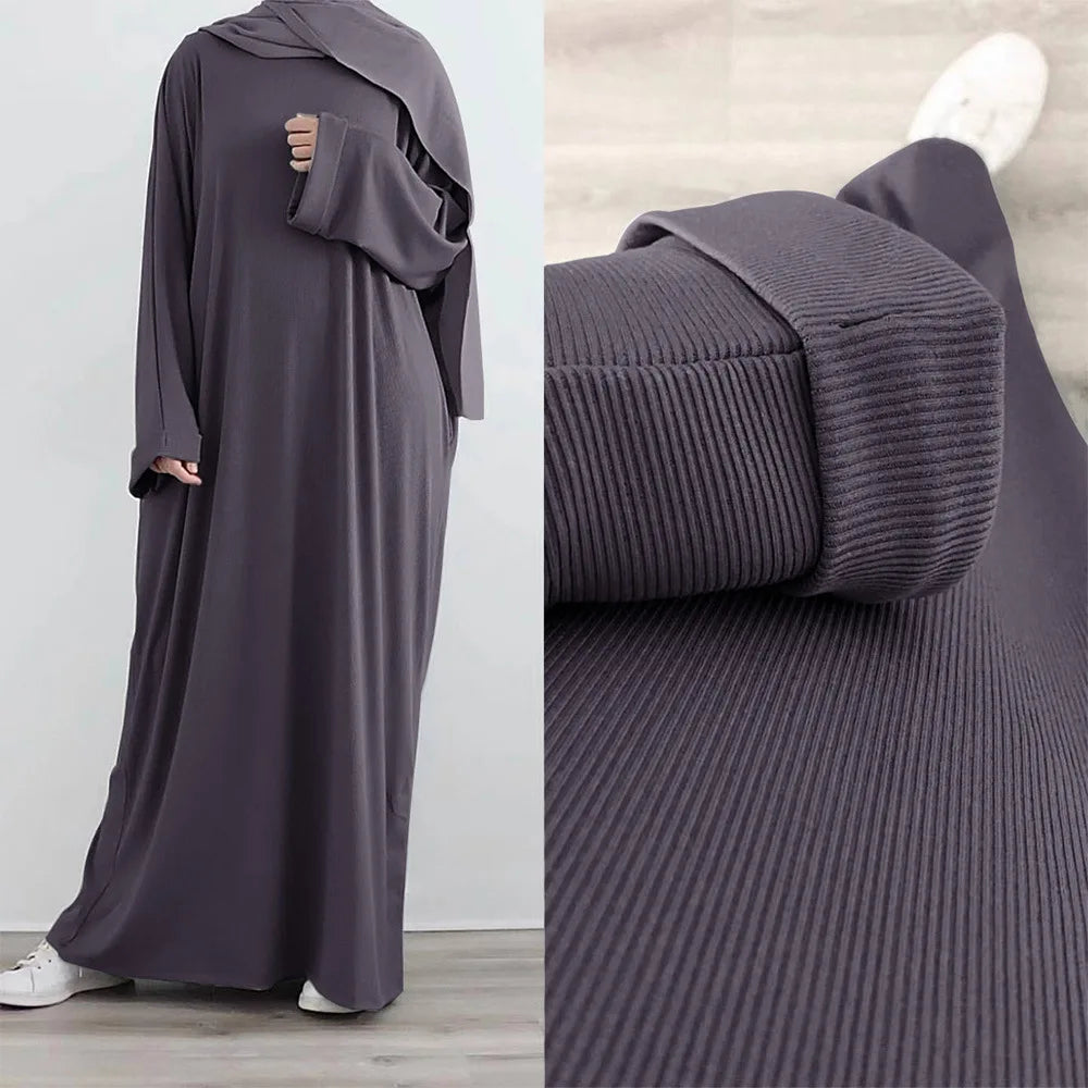 2023 Autumn Winter Knitted Dress Muslim Women Abaya Female Arabic Turkey Modest Dresses New Warm Long Robe Islam Clothing.