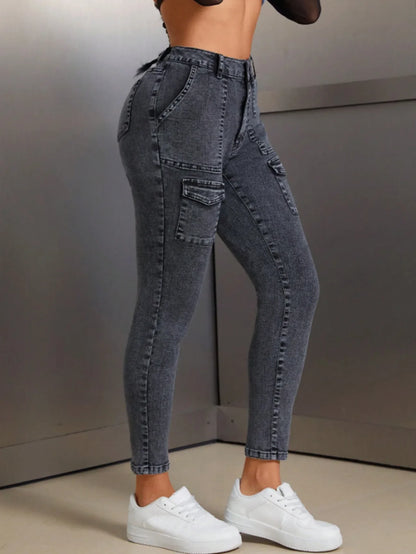 High Waist Women's Denim Slim Fit Jeans Butt Lifting Mid Waist Comfortable Stretchy Long Pants Fashionable Casual Trousers.