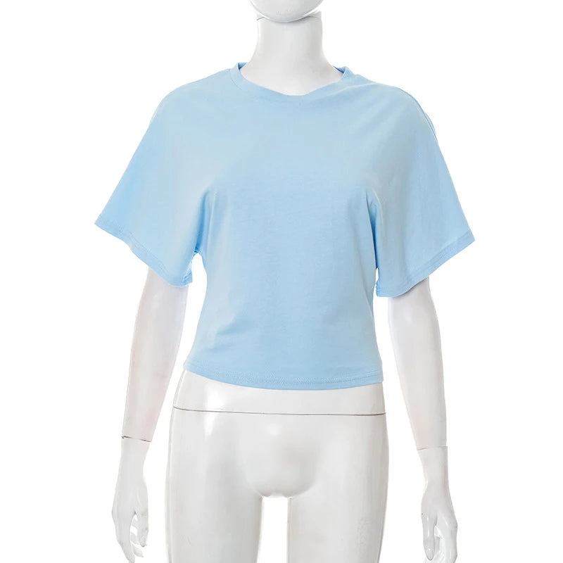 Trendix Basic Long Sleeve Crop Tops Women Summer O Neck Loose Casual Solid Pullover Top Ladies Street Party Club Fashion T Shirt