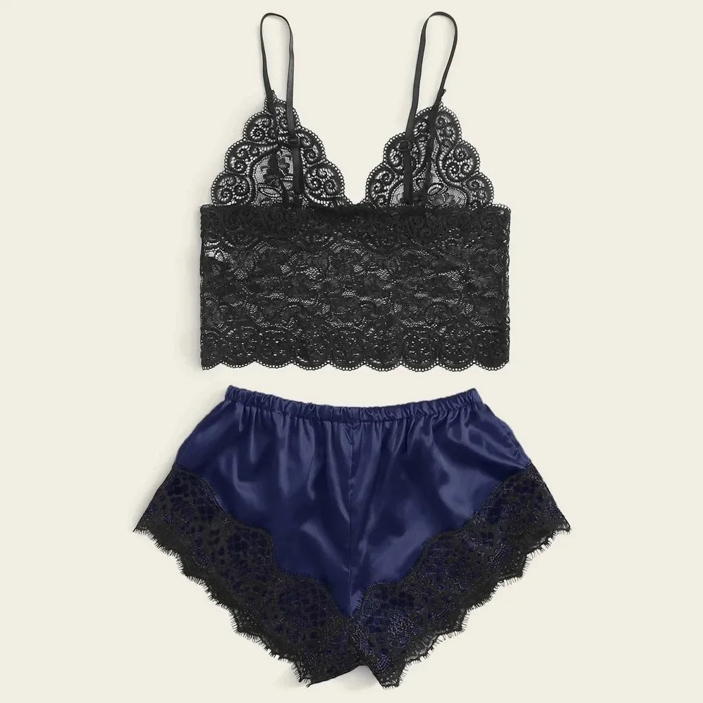 Weibliche Pyjama Sets Spaghetti Strap Top und Shorts Pyjamas Sexy Dessous Seide Satin Nachtwäsche Sommer Hause Tragen Frauen Schlaf Tuch.