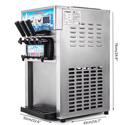 SIHAO Commercial Soft Serve Ice Cream Machine - Tri-Flavor 18L/H with LCD Display & One-Touch Cleaning for Dessert Shops, Cafes.