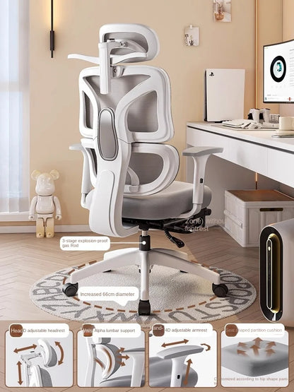 Ergonomischer Computerstuhl, Heimbüro, Lordosenstütze, Gaming-Stuhl, Liegestuhl aus Latex, atmungsaktives Mesh, 4D-verstellbare Armlehne