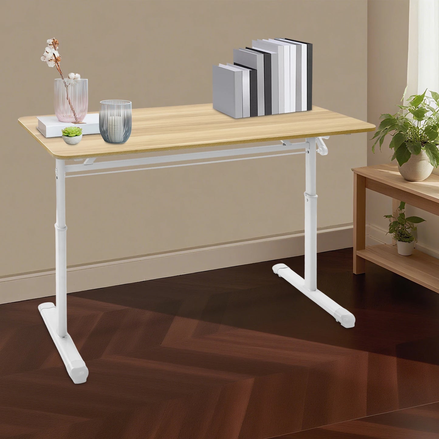 Höhenverstellbarer Stehpult, Blockfarbe, Sitz-Steh-Schreibtisch, 65–90 cm, Heimbüro-Schreibtisch, manuell erhöhbarer Tisch