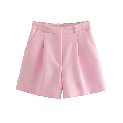 Mooyufon Women Fashion Side Pockets Front Darts Bermuda Shorts Vintage High Waist Zipper Fly Female Short Pants Mujer.