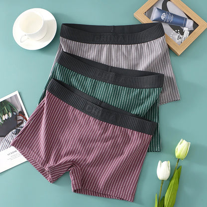 3PCS/Pack 100% Cotton Soft Panties Woman Trendy Striped Female Underwear Summer Breathable High Elastic Mid-rise Waist Boyshort.