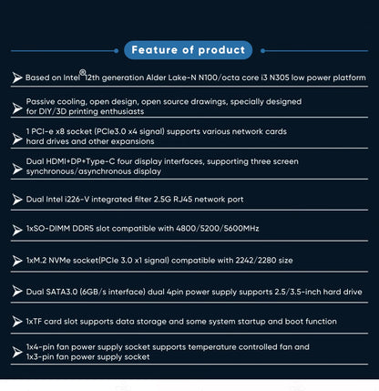 2024 Magic Multi-function Drawing /3D Printing/DIY/Soft Router Mini Pc 12th Gen Intel i3 N305 N100 Four Display 2*HDMI DP Type-C.
