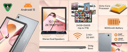 XGODY P60 Pro Android 15  256GB Tablet PC 10 Zoll ultra-klares 90Hz Display 24GB(8+16) 256GB 8000mAh Akku Tablet.