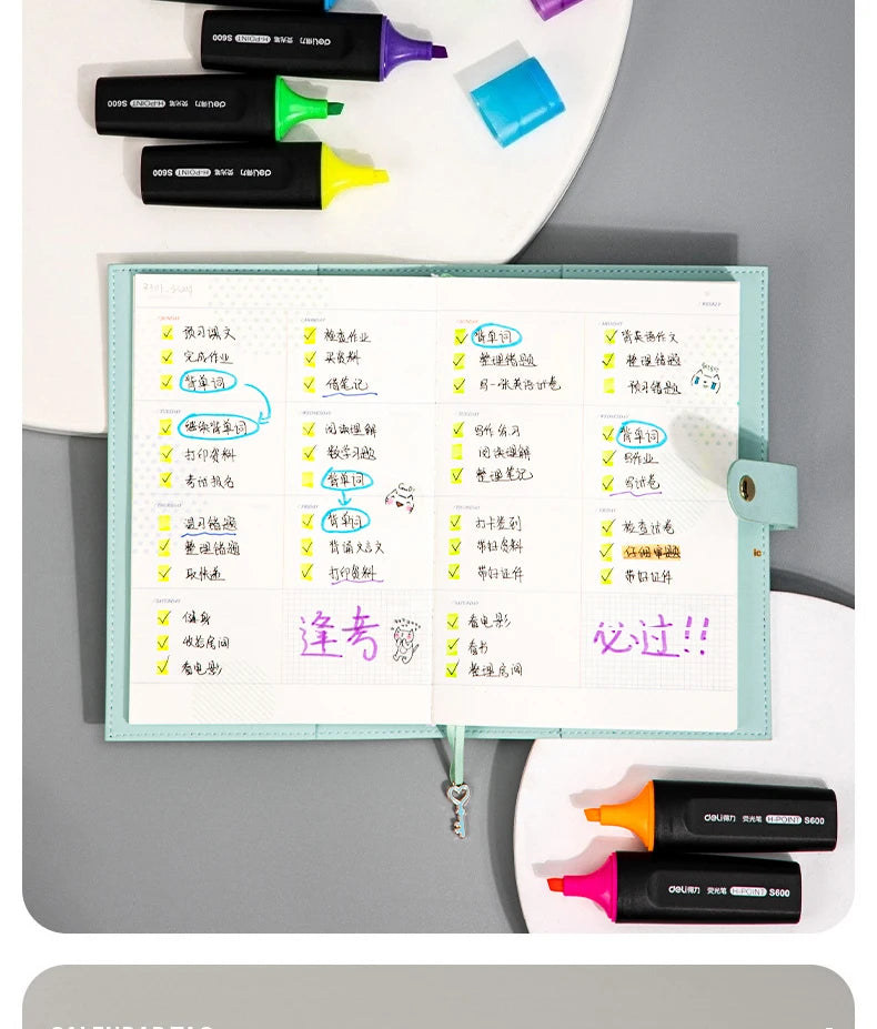 Deli 10-teiliges Textmarker-Set, große Kapazität, Meißelspitze, Bonbonfarben-Marker, Studenten-Briefpapier, Schulbedarf.
