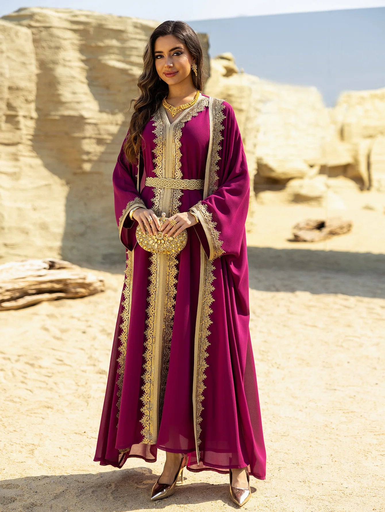 Eid Frauen Abaya Kleid Muslim 2-teiliges Set Strickjacke mit Innenkleid Schnürmantel Kaftan Robe Jalabiya Ramadan Marokko Kaftan 2025.