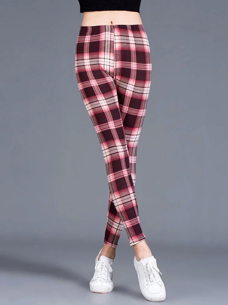 CUHAKCI Weibliche Fitness Leggings Frauen Drucken Plaid Leggings Dame Sexy Dünne Bleistift Hosen Push-Up Elastische Taille Hose.