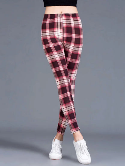 CUHAKCI Weibliche Fitness Leggings Frauen Drucken Plaid Leggings Dame Sexy Dünne Bleistift Hosen Push-Up Elastische Taille Hose.