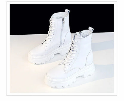 WOIZGIC Women Female Ladies Mother Genuine Leather Ankle Boots Shes Warm Autumn Winter Plush Zipper Motorcycle British Increase.