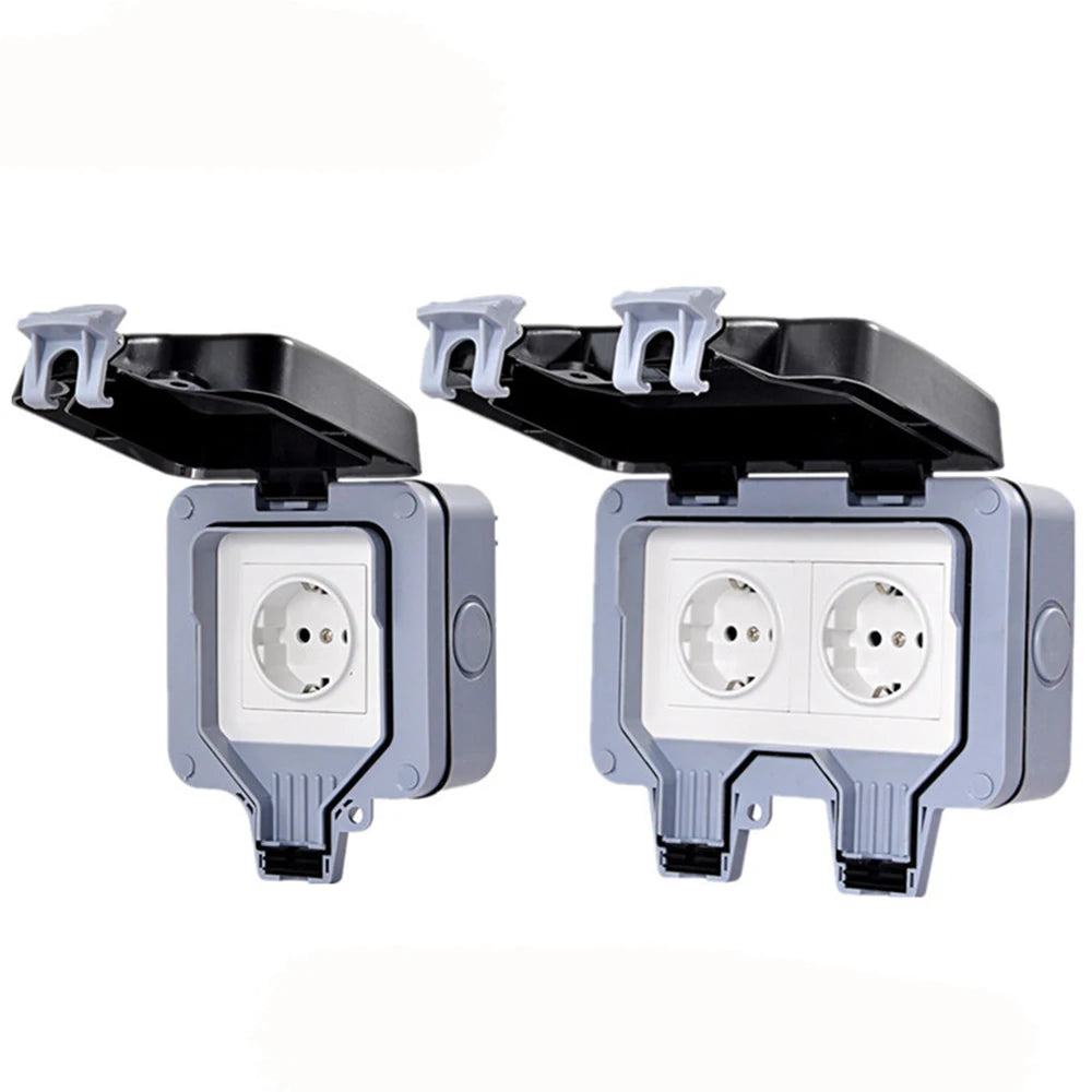 Melery Outdoor-Wandsteckdosen, EU-Stecker, elektrische Steckdosen, IP66, staubdicht, für den Außenbereich, Garten, Masterplug, Rasen.