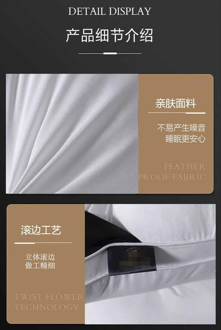 New Hilton Twisted Flower Bread Pillow Feather Velvet Neck Protection Hotel Pillow Core Single Person Not Easy to Collapse.