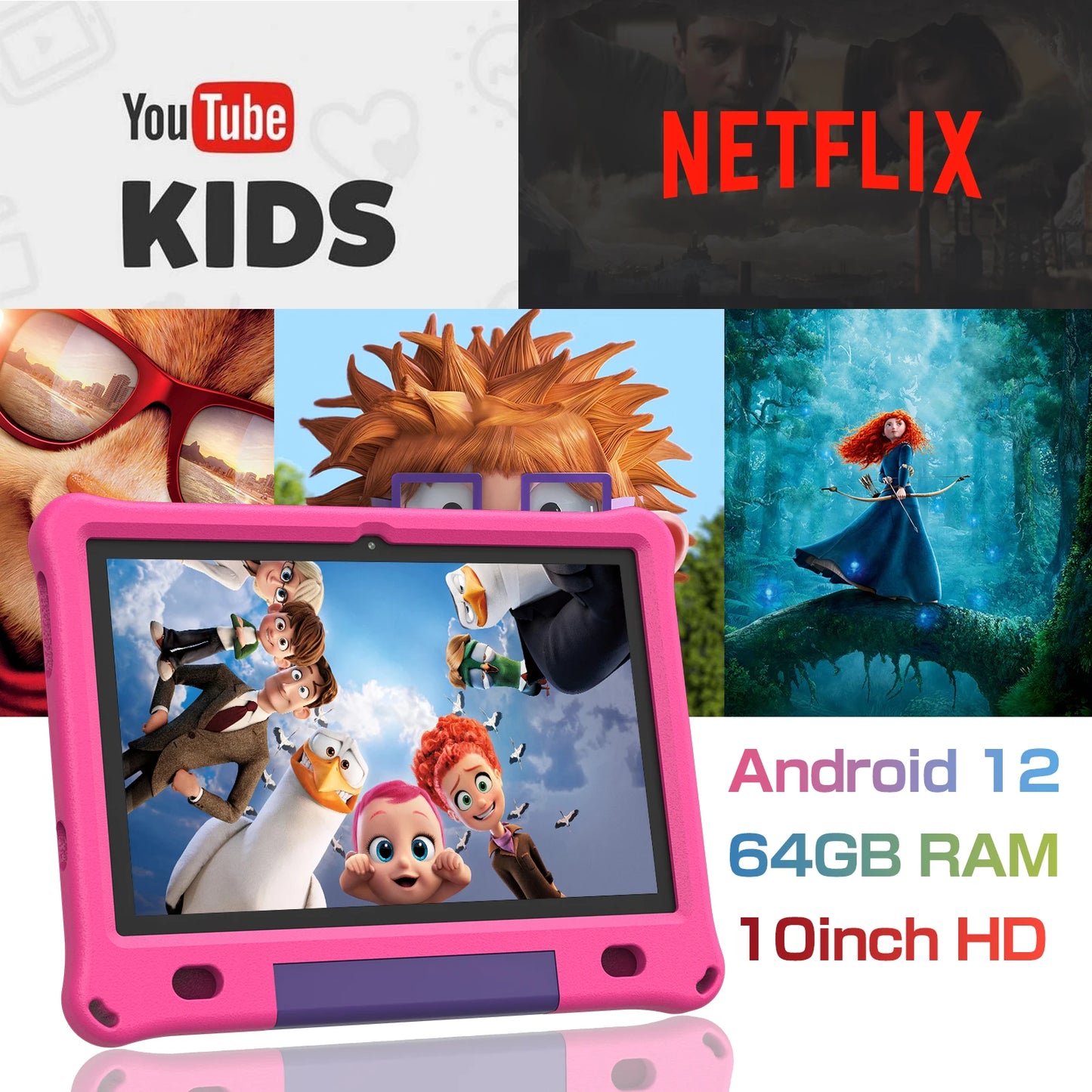 Android Tablet for Kids 10.1 Inch Octa-Core with Case, 64GB 1TB Expandable for Toddler Children, Parental Control, Dual Camera,.