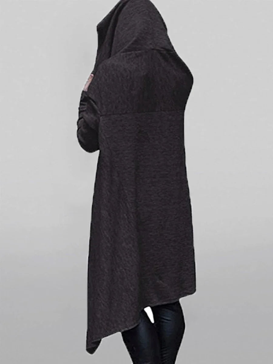 Damen-Kapuzenpullover in Übergröße mit Taschen, asymmetrischem Saum, klassisches Retro-Schwarz-Pullover-Sweatshirt, Frühling/Herbst, dunkelschwarzer Kapuzenpullover.