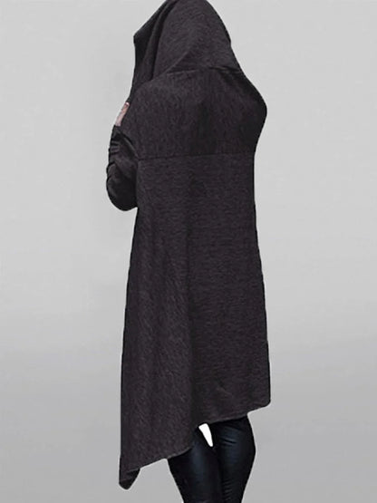 Damen-Kapuzenpullover in Übergröße mit Taschen, asymmetrischem Saum, klassisches Retro-Schwarz-Pullover-Sweatshirt, Frühling/Herbst, dunkelschwarzer Kapuzenpullover.