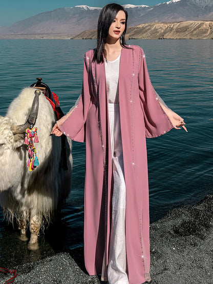 Eid Diamonds Abayas for Women 2025 Fashion Muslim Dress Dubai Open Abaya Kebaya Kimono Jalabiya Caftan Marocain Femme Robe Gown.
