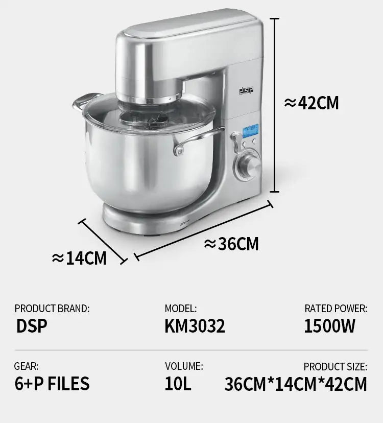 Houselin Stand Mixer, 10L Brush Stainless Steel Bowl, Suitable for Most Home Cooks, Silver Grey.