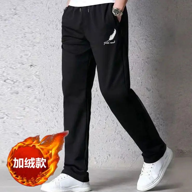 Autumn Winter Fashion Harajuku All Match Trousers Men Loose Straight Leg Sports Pants Plus Velvet Casual Men's Pants Sweatpants