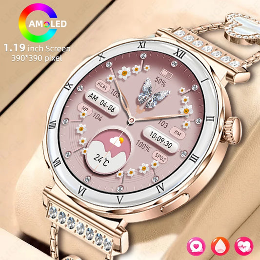 LIGE Luxury 1.19” AMOLED Screen Smart Watch Women Health Monitor Women's Wristwatch Bluetooth Call Waterproof Ladies Smartwatch.