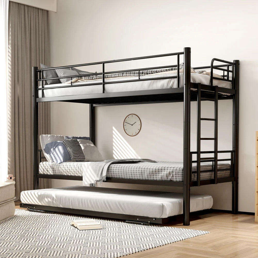 Etagenbett aus Metall, 90 x 200 cm, Etagenbett mit ausklappbarem Bett, erweiterbar auf zwei Einzelbetten oder Erwachsenenbetten, Schwarz