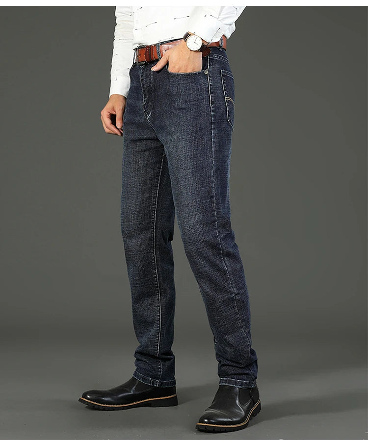 Male  All-match Brand Trousers Four Season Men's High Quality Jeans  Business Casual High Waist Denim Pants Simplicity Cool
