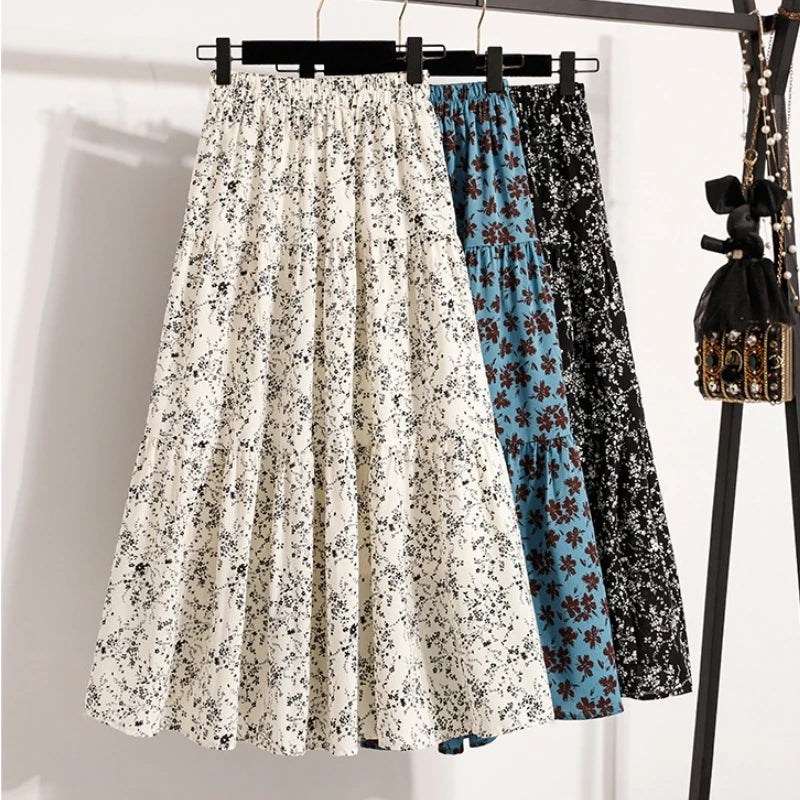 Zjaiss Autumn 2025 Floral Pleated A- Line Skirt Vintage Draped Elegant Chinese Style Women's Half-length Skirts With Lining.