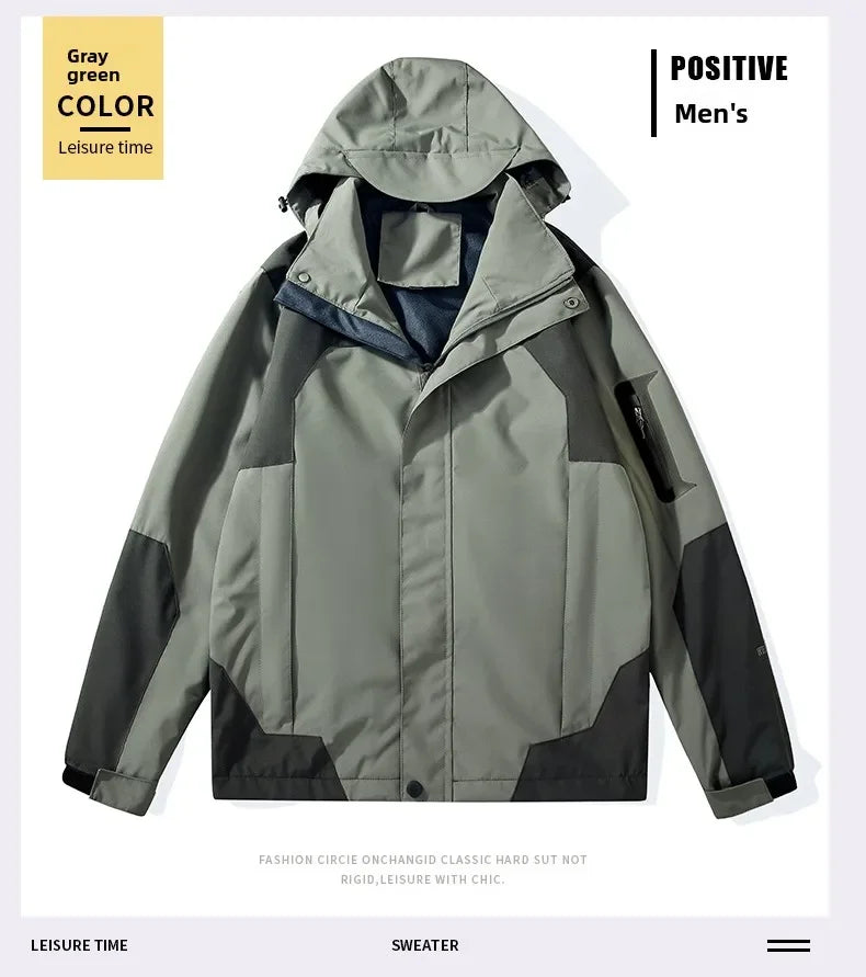Men's Single-layer Hiking Jacket Patchwork Hooded Hiking Coat Men Color Block Windbreaker Jackets Outdoor Mountaineering Coats.