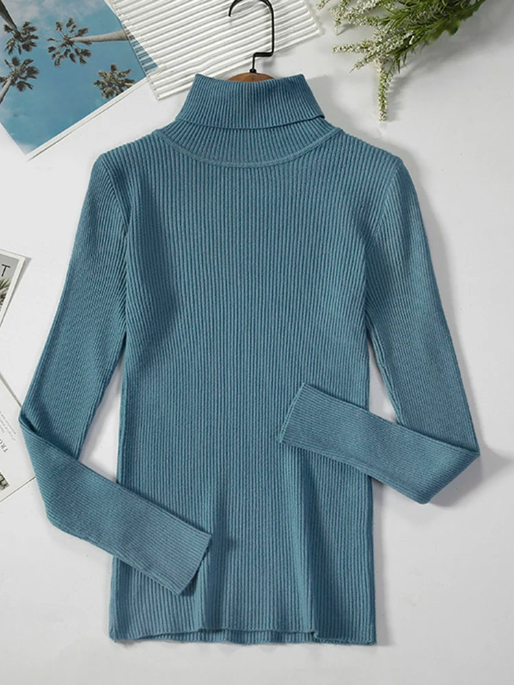 JMPRS Rollkragenpullover Frauen Mode Einfache Winter Pullover Jumper Hohe Elastische Gestrickte Herbst Weibliche Grundlegende Tops Casual Bluse