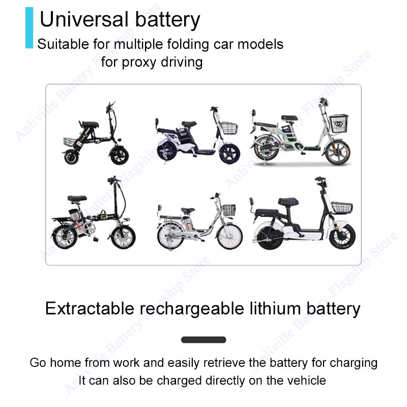 Silver Fish 36V/48V/52V/60V 10Ah 12Ah 15Ah 20A removable Lithium battery pack built-in BMS For 250W-1800W Folding E-two wheeler.