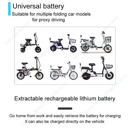Silver Fish 36V/48V/52V/60V 10Ah 12Ah 15Ah 20A removable Lithium battery pack built-in BMS For 250W-1800W Folding E-two wheeler.