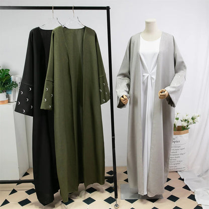 Lose Kaftan muslimischen Abayas Frauen islamische Kleidung Mond Stickerei offene Front Abaya Langarm Maxi Länge Kleid Frauen Jilbabs.