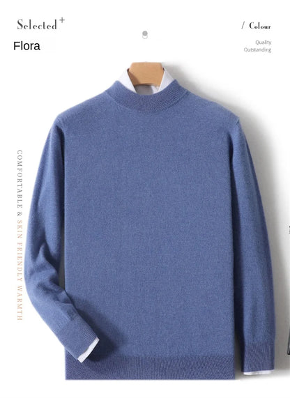 100% Pure Merino Wool Men's Semi High Neck Pullover Solid Color Plus Size Casual Sweater Autumn And Winter Sports Cashmere Top