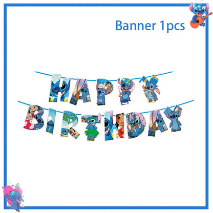 Disney Stich Geburtstag Party Dekorationen Blau Thema Geschirr Tischdecke Banner Hängende Spirale Für Kinder Event Liefert.